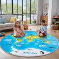Kids Playroom Rug, 4x4ft Round World Map Play Mat by OHDS