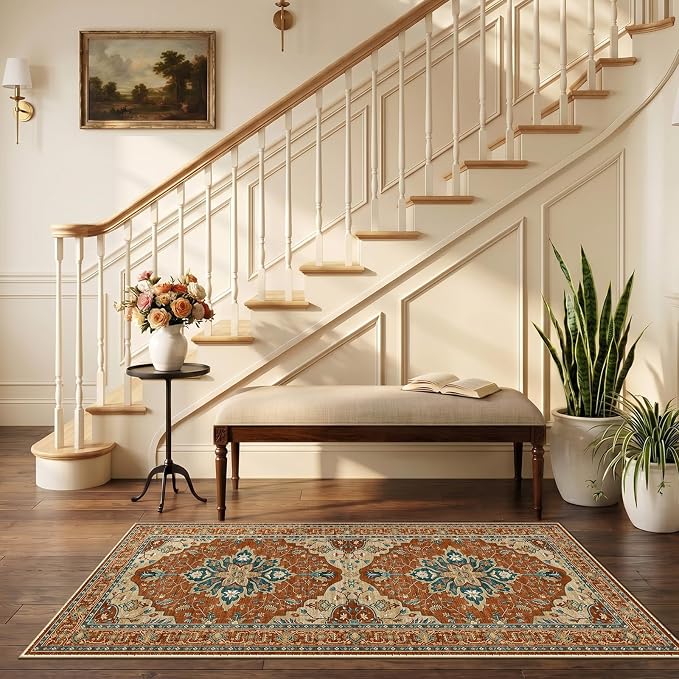 RELEANY Area Rugs Runner 2'6"x5' Washable Non-Slip, Floral Vintage Distress - Image 2
