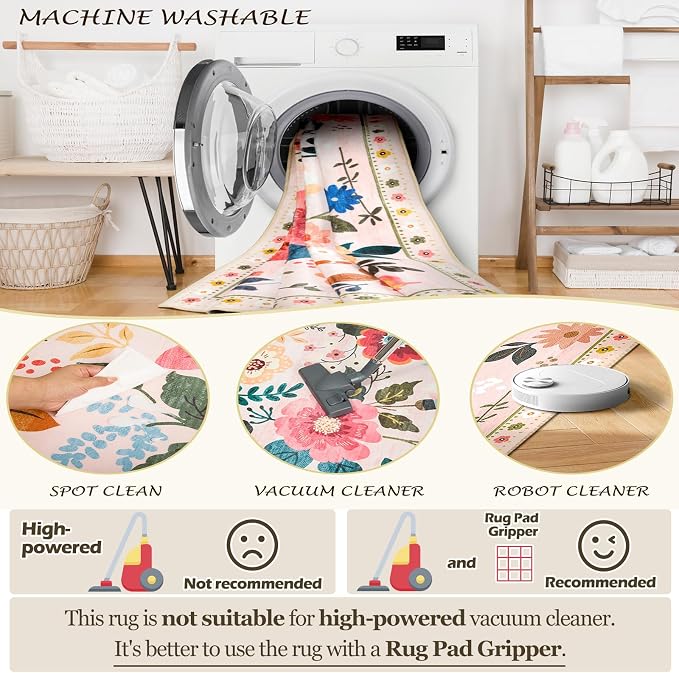 RELEANY Floral 3x5 Area Rugs Washable Print Boho Cute Carpet Non Slip Flower - Image 5