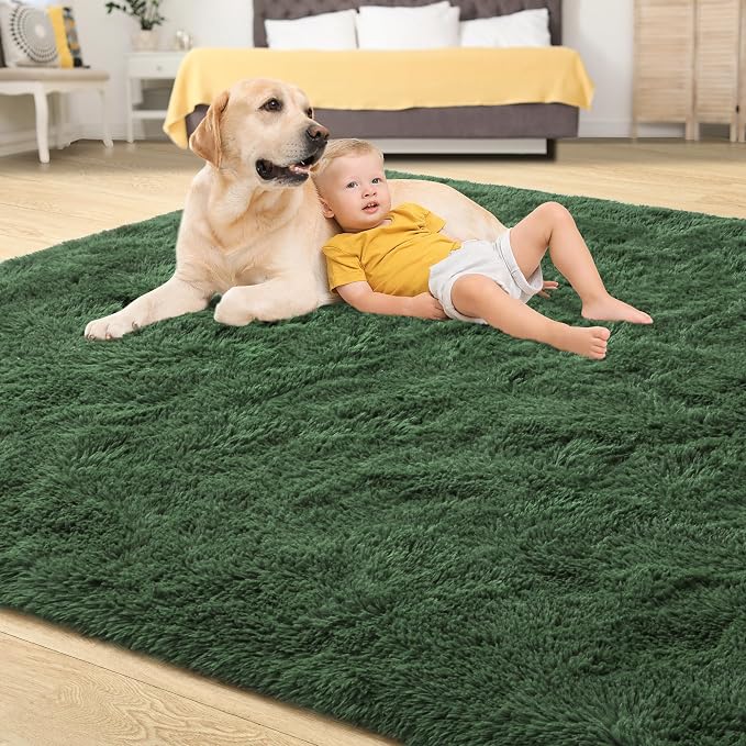 Tepook Fluffy Dark Green Rugs for Living Room Bedroom, 4x6 Soft Area Rug Forest - Image 4
