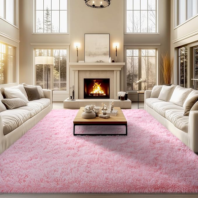 qulint 9x12 Rugs for Living Room, Large Fluffy Pink Area Rugs for Bedroom by QULINT