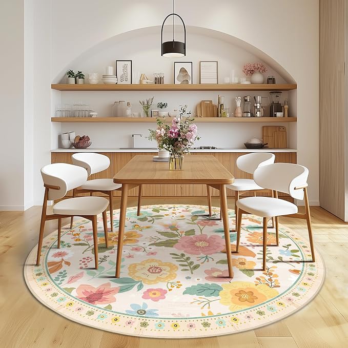 RELEANY Floral 4ft Area Rugs Washable Print Boho Cute Carpet Non Slip Flower - Image 8