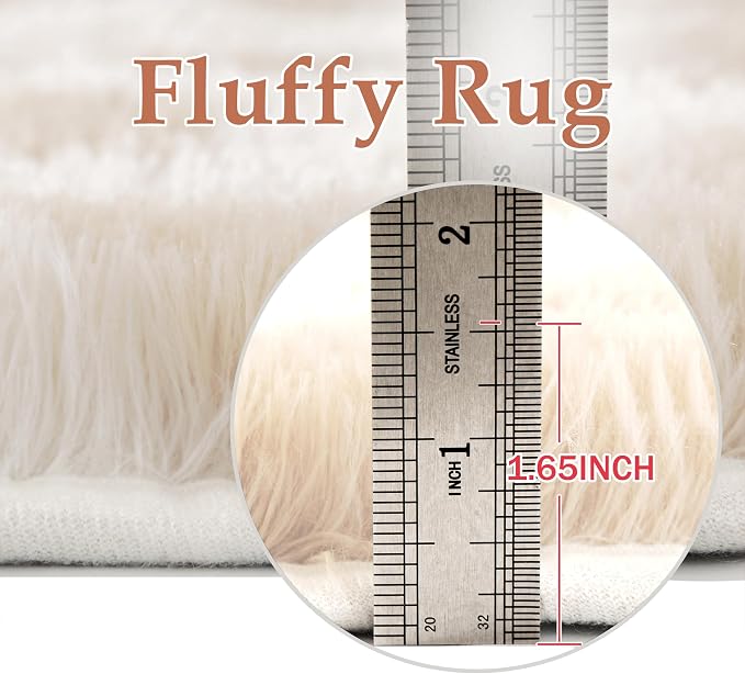PureCozy Checkered Rug 9x12 Fluffy Shag Living Room Beige Area Rug Modern - Image 7