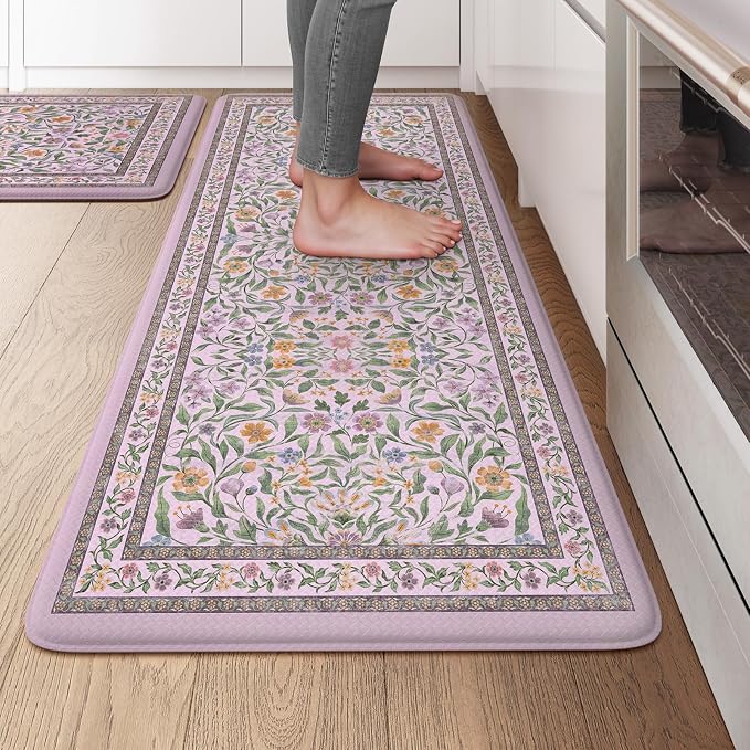 KIMODE Anti Fatigue Kitchen Mats 20"x47"+20"x32", Boho Flora Kitchen Rugs Sets by StayinComfortCookwithJoy