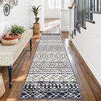 KUTA Moroccan Washable Kitchen Rug, 2x7 Non-Slip Vintage Black Navy Blue Boho - Image 3