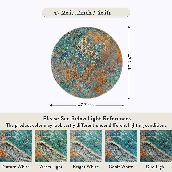 Lahome Modern Abstract Round Rug - 4Ft Colorful Rugs - Image 2