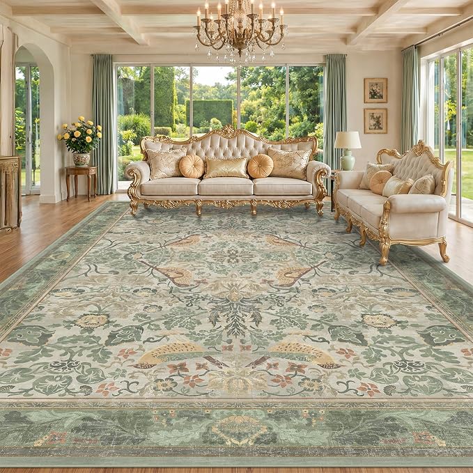 Botanical Sage Rug for Living Room by HazoHaus