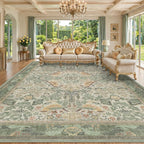 Floral Washable Large Rugs for Bedroom 10x14 by HazoHaus