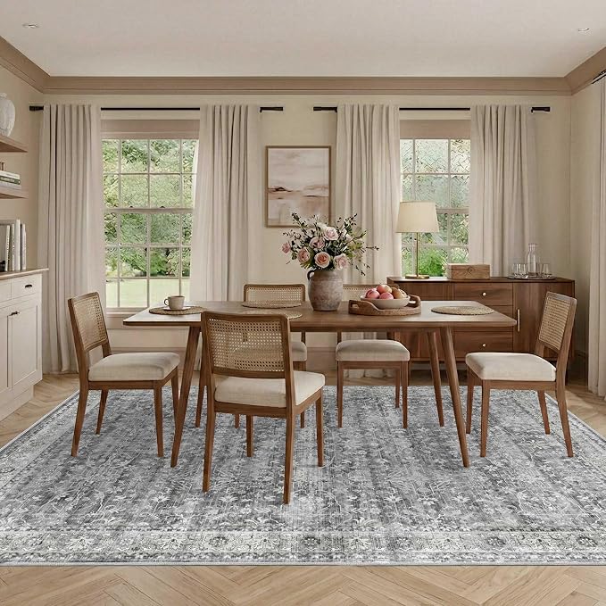 Latte&Fog 6x9 Area Rugs for Living Room Washable Vintage Soft Grey Rugs | for - Image 5