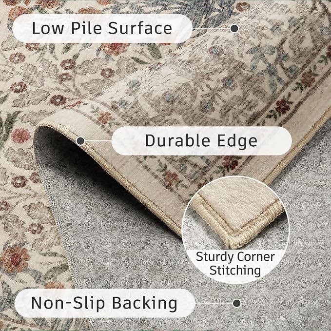 DCX Beige Area Rugs 9x12, Machine Washable Non Slip Stain Resistant Soft - Image 6