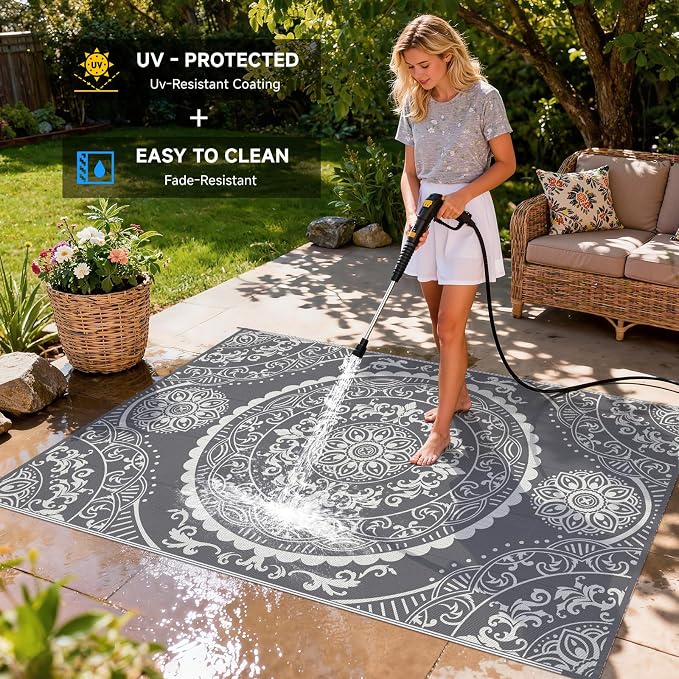 Pauwer Waterproof Outdoor Rug 6x9, Reversible Plastic Straw Patio Camping Rug - Image 4