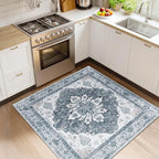 RELEANY Area Rugs Square 4ft Washable Non-Slip, Floral Vintage Distress by RELEANY