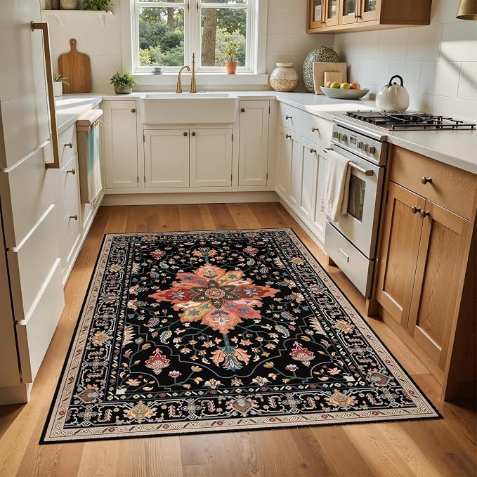 RELEANY Area Rugs 4'x6' Washable Non-Slip, Floral Vintage Distress Medallion - Image 4