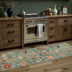 DCX Vintage Floral Rug 2x6, Washable Sage Green Rug by DCXWashableRug