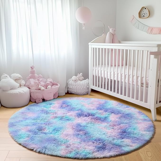 ONASAR Rainbow Round Area Rugs 5ft, Soft Bedroom Circle Rug Mats - Image 7
