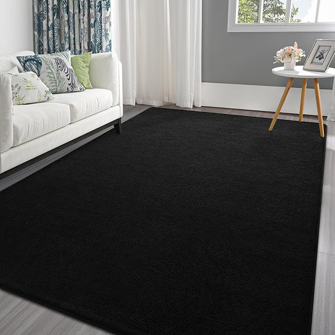 Pettop 4x6 ft Black Area Rugs for Bedroom Living Room, Washable Memory Foam by Pettop