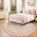 RELEANY Area Rugs Round 8ft Washable Non-Slip, Floral Vintage Distress - Image 3