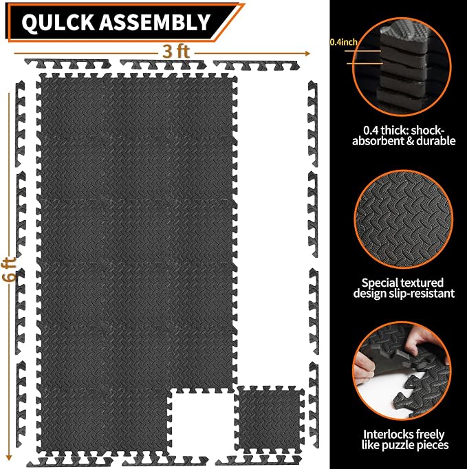 Gym Flooring for Home Gym, 12.6"x12.6"x0.4" EVA Exercise Mats, Puzzle Floor Mat - Image 2