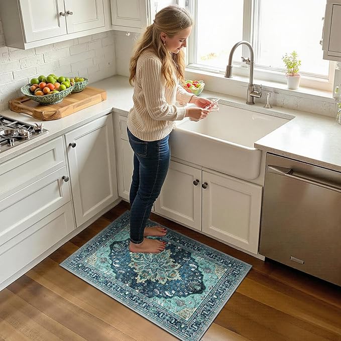 RELEANY Area Rugs Small 2'x3' Washable Non-Slip, Floral Vintage Distress - Image 5