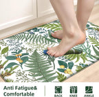 White Green Botanical Kitchen Rugs Set of 2 Plant Leaf Anti-Fatigue Kitchen Mat - Image 5
