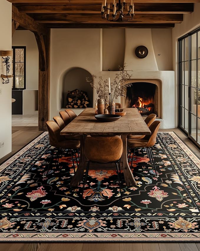 RELEANY Area Rugs Large 10'x14' Washable Non-Slip, Floral Vintage Distress - Image 3