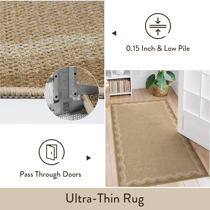 LIVEBOX Scalloped Washable Outdoor 5x7 Rug, Easy Jute Tan Rug - Image 7