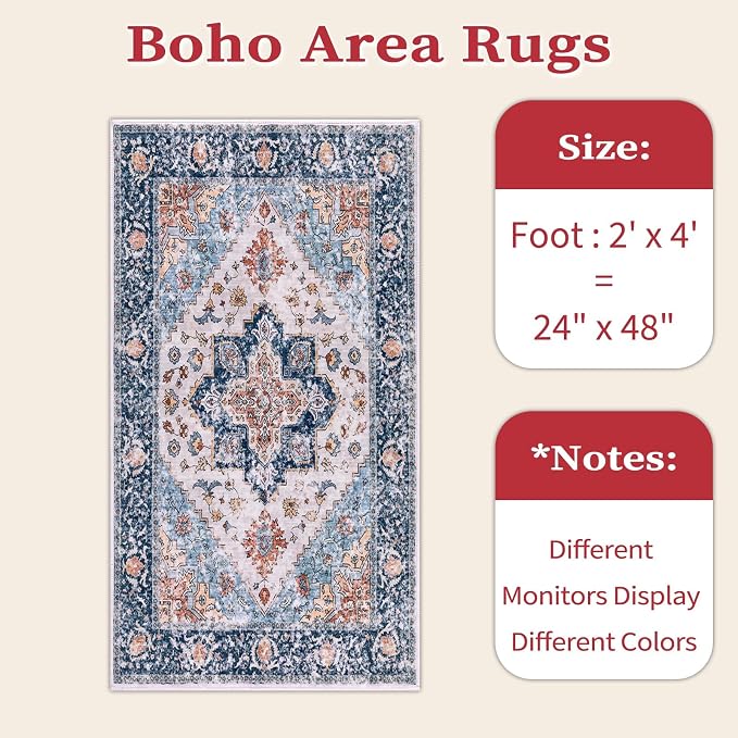 SERISSA 2x4 Boho Rugs for Entryway, Washable Non-Slip Kitchen Runner Rug - Image 6