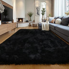 Black Fluffy 9x12 Large Area Rugs by KICHOWUA