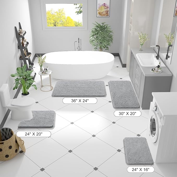 OLANLY Bathroom Runner Rugs 44x24, Soft Absorbent Chenille Bath Rugs, Rubber - Image 2