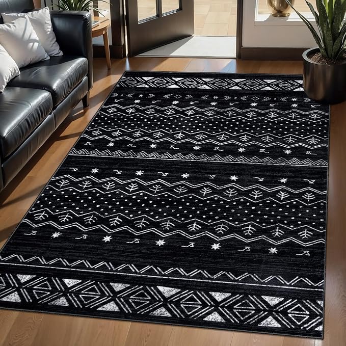 SERISSA 3x5 Area Rugs for Living Room, Washable Non-Slip Black and White Small - Image 2