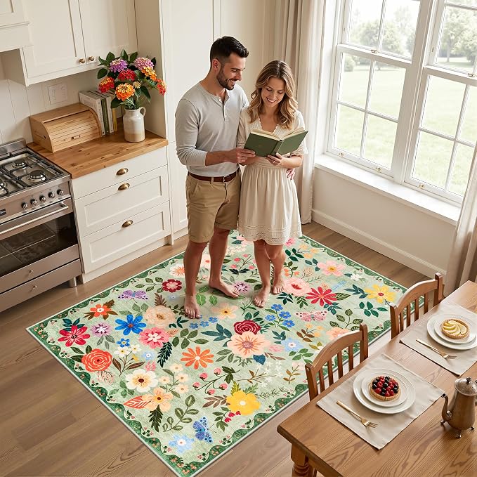 Area Rug Living Room Rugs: Floral 3x5 Washable Rug Vintage Soft Boho Non-Slip - Image 3
