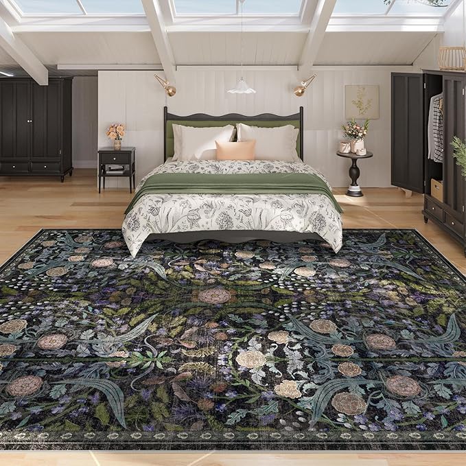 AMTOVO 9x12 Washable Area Rugs for Living Room, Non-Slip&Non-Shedding Floral - Image 2