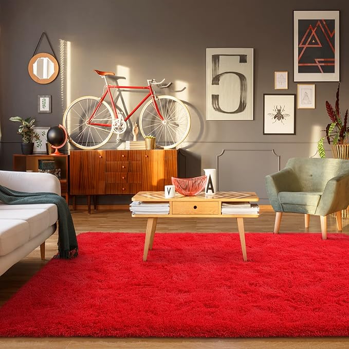 BENRON Fluffy Rugs for Living Room 5x8 Red, Washable Large Area Rugs for - Image 6