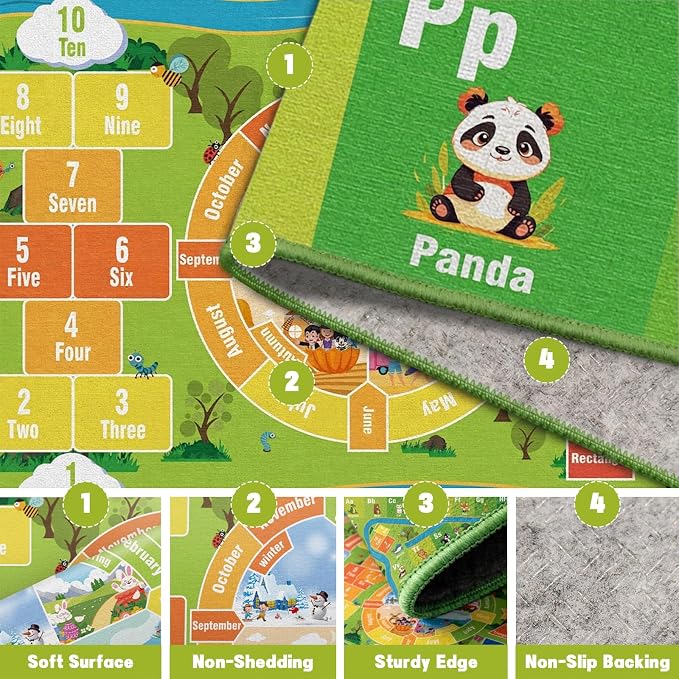8'x 10' ABC Rug, Kids Rugs for Playroom Classroom Bedroom, Educational Learning - Image 3