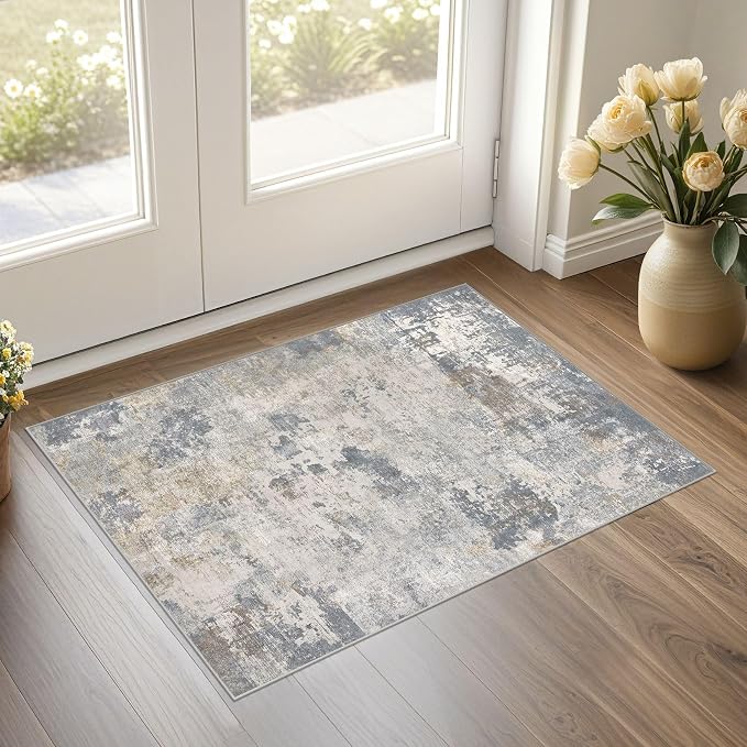 UERMEI 2x3 Entryway Area Rug: Washable Neutral Modern Abstract Small Rug - Image 2
