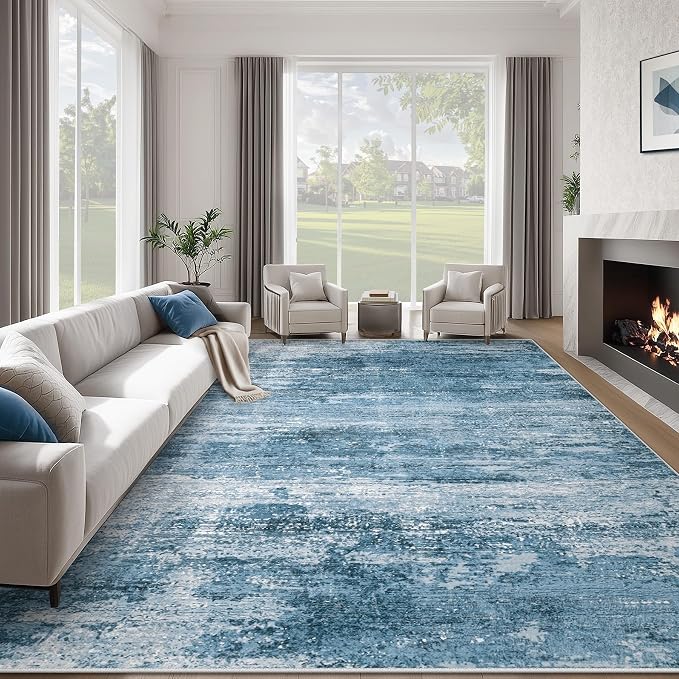 Washable Rug 9x12 Area Rugs for Living Room: Large Neutral Soft Rug Abstract by LOSBULAKE