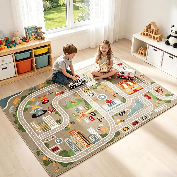 IKITOT Kid Rug Carpet Playmat for Toy Cars and Train，Play Area Rug by IKITOT