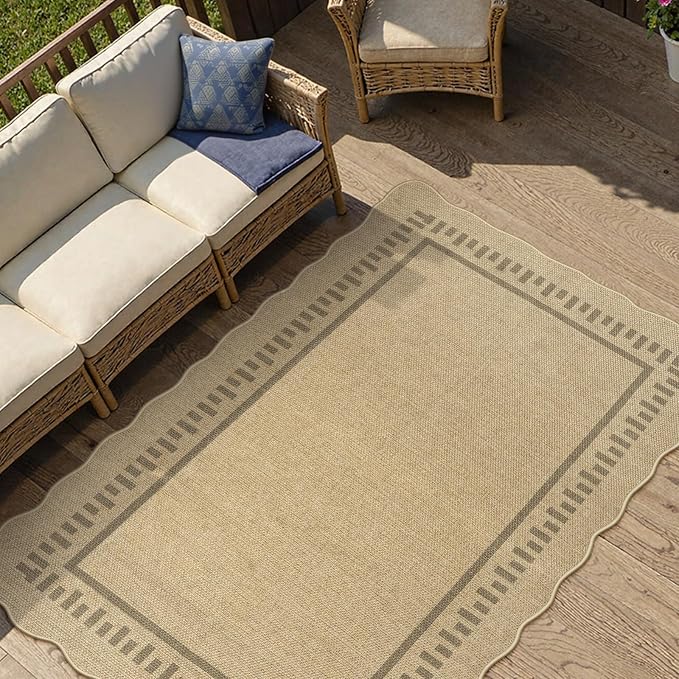 LIVEBOX Scalloped Washable 3x5 Outdoor Rug, Easy Jute Tan Rugs - Image 3