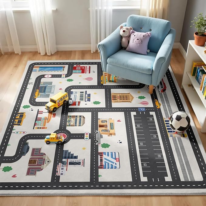 4x6ft Kids City Road Car Play Rug by Nayoroom