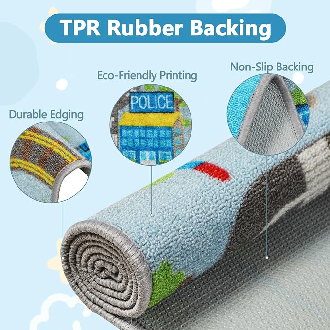 Capslpad Kids Rug Educational Play Rug 6.6' x 5' Traffic Road Kids Car Mat - Image 4
