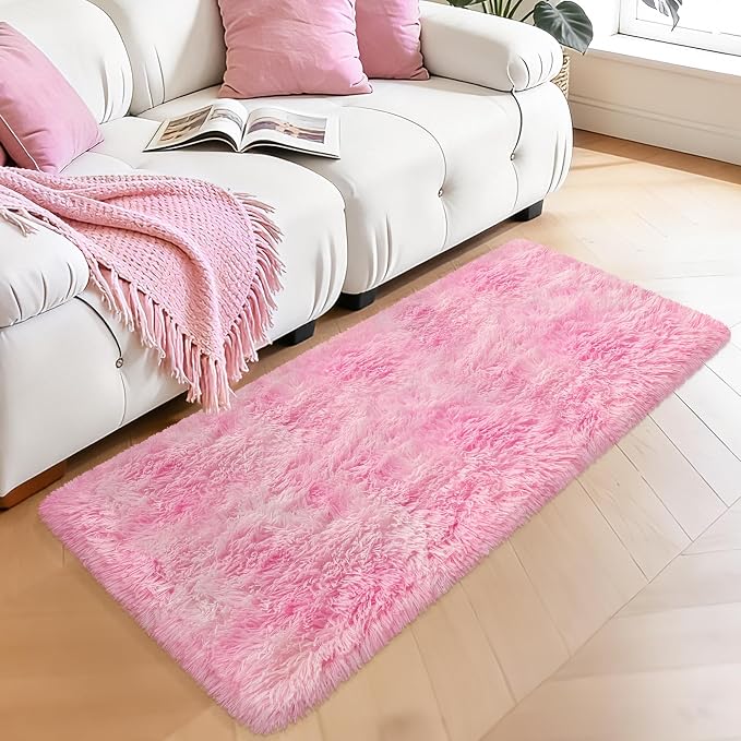 Soft Plush Pink Fluffy Rug 2x5 Ft, Fuzzy Shag Runner Carpet - Image 2