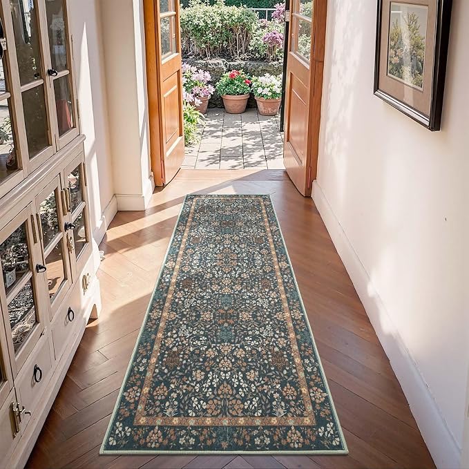 jinchan Zenith Floral Runner Rug 2x5 Washable Kitchen Runner Non-Slip Low-Pile - Image 2