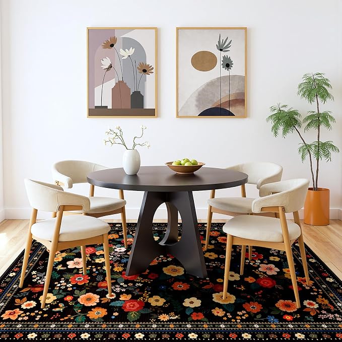 9x12 Area Rugs for Living Room Vacuum-Friendly Machine Washable Area Rug Flower - Image 6