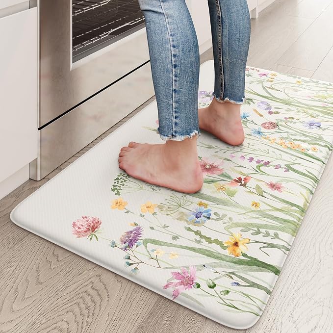 KIMODE Anti Fatigue Kitchen Mat 17.3"x29", Boho Floral Kitchen Floor Mats Non by StayinComfortCookwithJoy