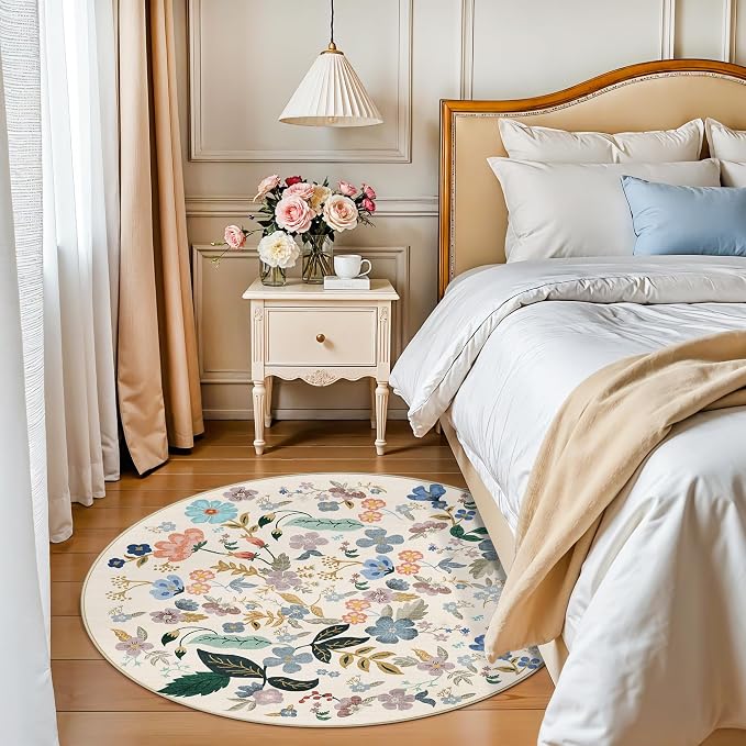 Washable Floral Round Rugs for Bedroom - Image 4