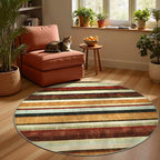 jinchan Round Rug 5ft Modern Striped Rug Washable Rug Soft Large Indoor Floor - Image 5