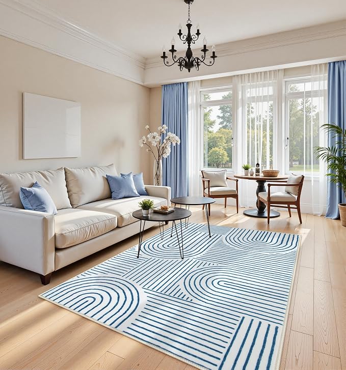 Lahome Abstract Washable Area Rugs 5x7, Soft Blue Rugs - Image 4