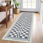 GarveeHome 2x8 Runner Rug for Kitchen Bathroom Modern Blue Checkered Long Rug - Image 6