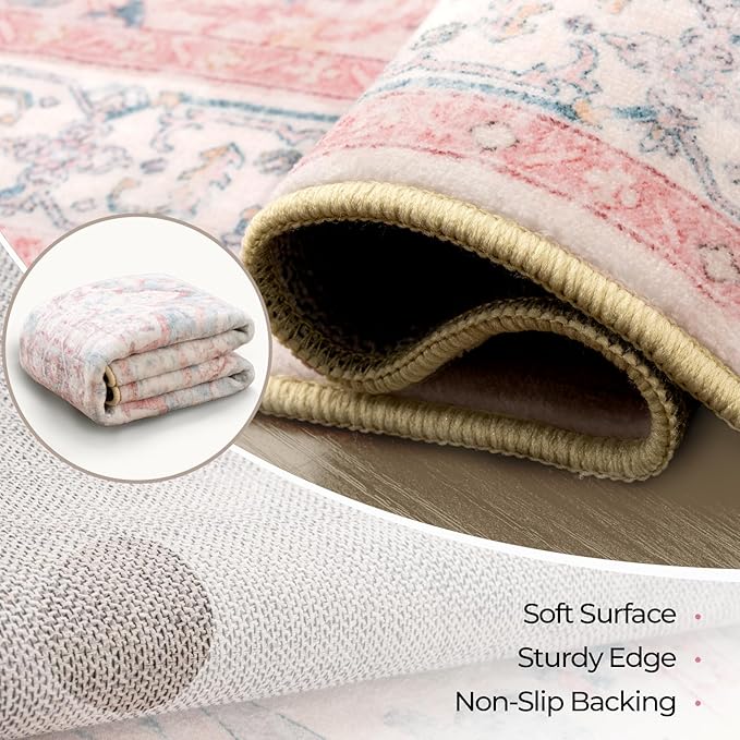 CAPALOCA Machine Washable Rugs Nursery Rug 2x6 Cute Girl Non Slip Low Pile - Image 3