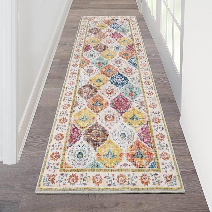 HEBE Hallway Runner Rug 2'x6' Washable Vintage Distressed Area Rugs Non Slip by HEBE